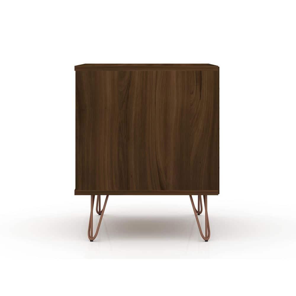 1.0 Rockefeller Nightstand Brown - Manhattan Comfort: Modern Bedside Table with Storage, Shelving & Metal Glides