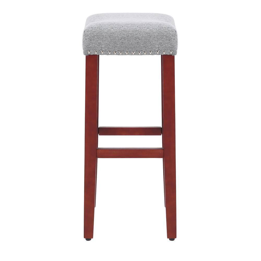 Polytrends Jameson Upholstered Polyester 29" Bar Stool with Cherry Legs - (Set of 2) Cherry/Gray