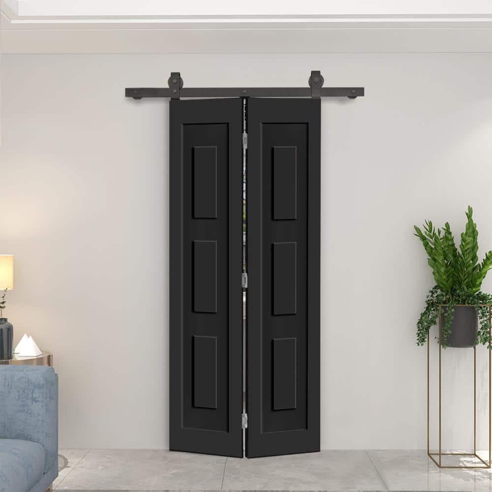 Calhome 3 Panel Shaker Composite Bi-Fold Door with Sliding Barn Door Hardware Kit