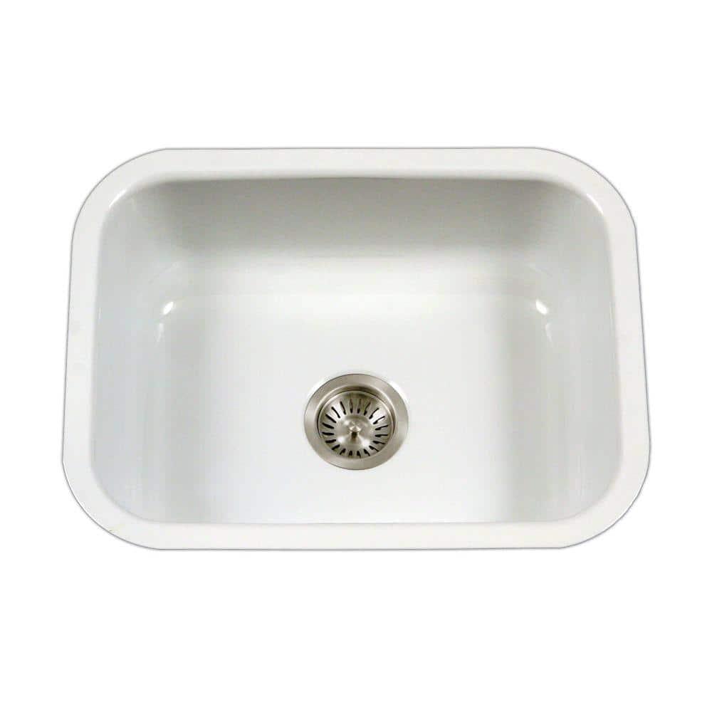 Houzer Porcela 23 in White Porcelain Enamel Steel Undermount Single Bowl Kitchen Sink - PCS-2500 WH