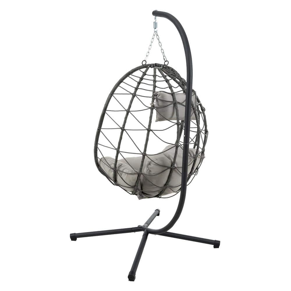 Tcbosik Swing Egg Chair with Stand, Indoor Outdoor Hanging Chair with Cushion for Bedroom Balcony Patio Garden, Easy to Assemble, Dark Grey
