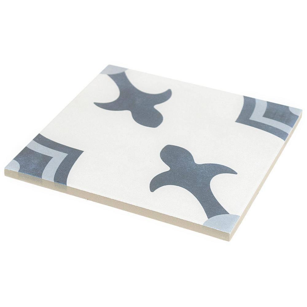 Plumeria Blue and White Square 9 in. x 9 in. Matte Porcelain Floor and Wall Tile (10.65 sq. ft./ Case)