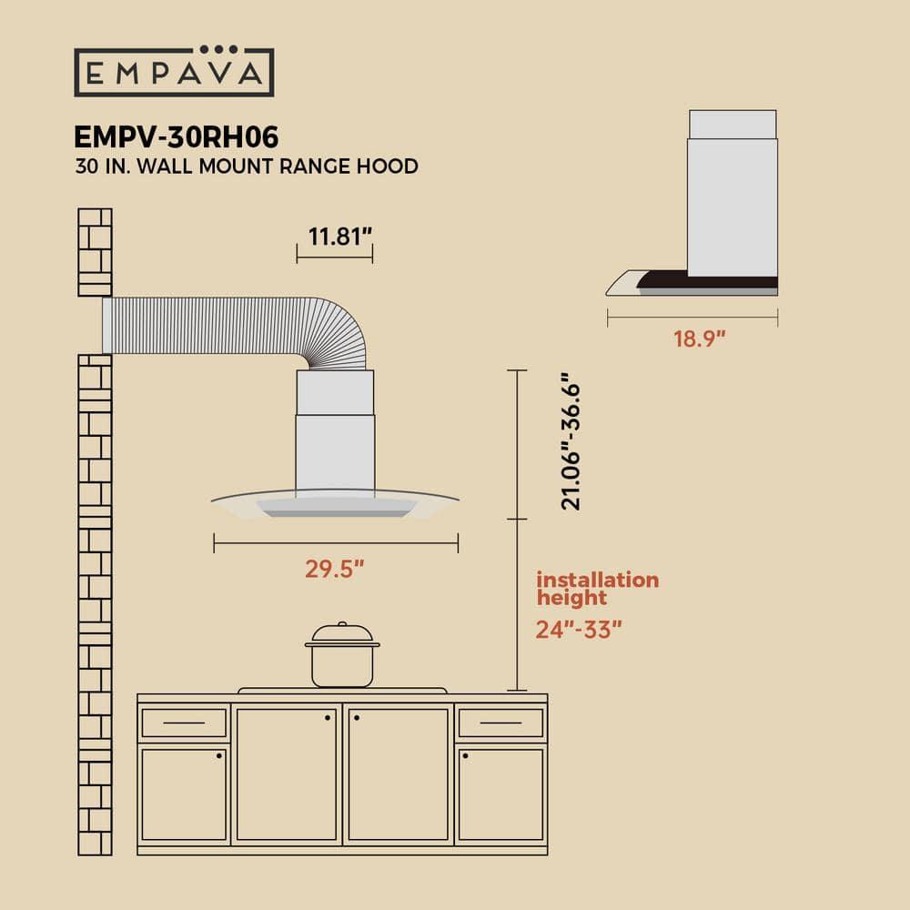 Empava Empava 30" Stainless Steel 400 CFM Convertible Wall Range Hood with Baffle Filter EMP-30RH06