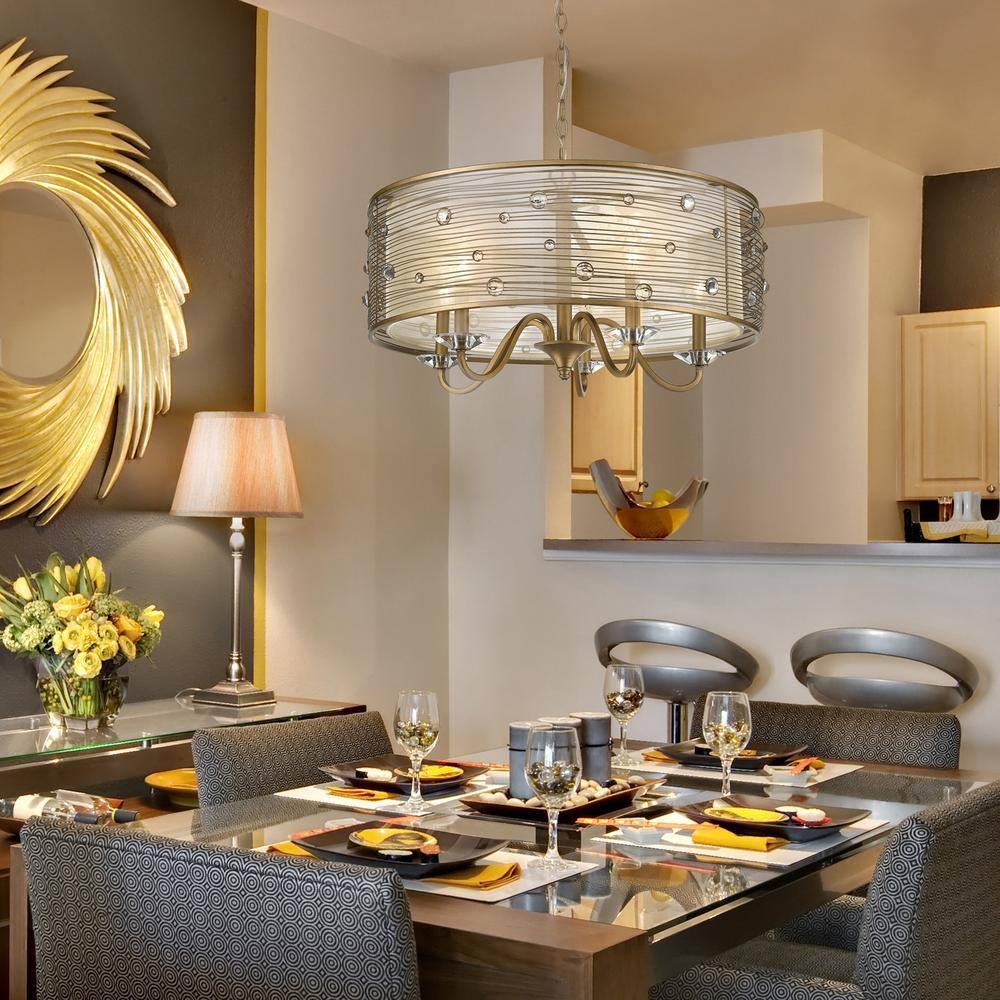 Joia 5-Light Chandelier in Peruvian Gold with a Sheer Filigree Shade