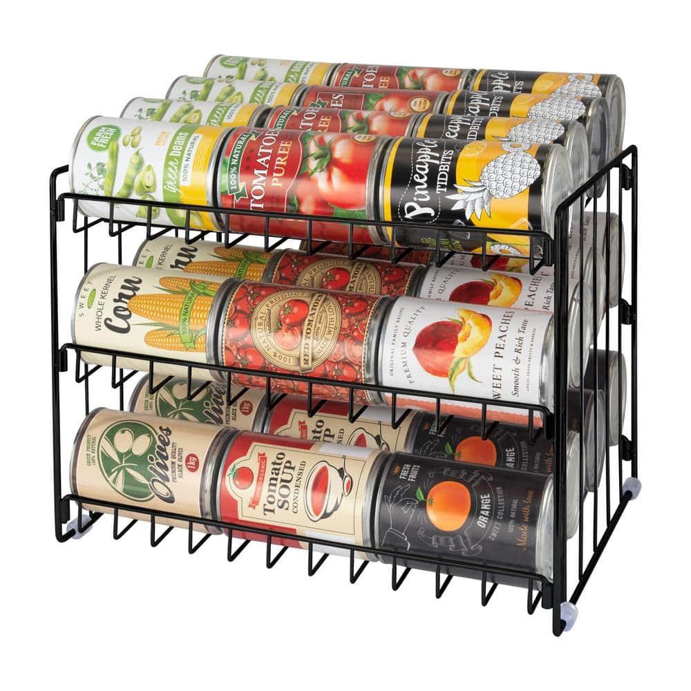Collections Etc 3-Tier Black Finish Steel Can Storage & Organizer Rack 14.5 X 11.5 X 11