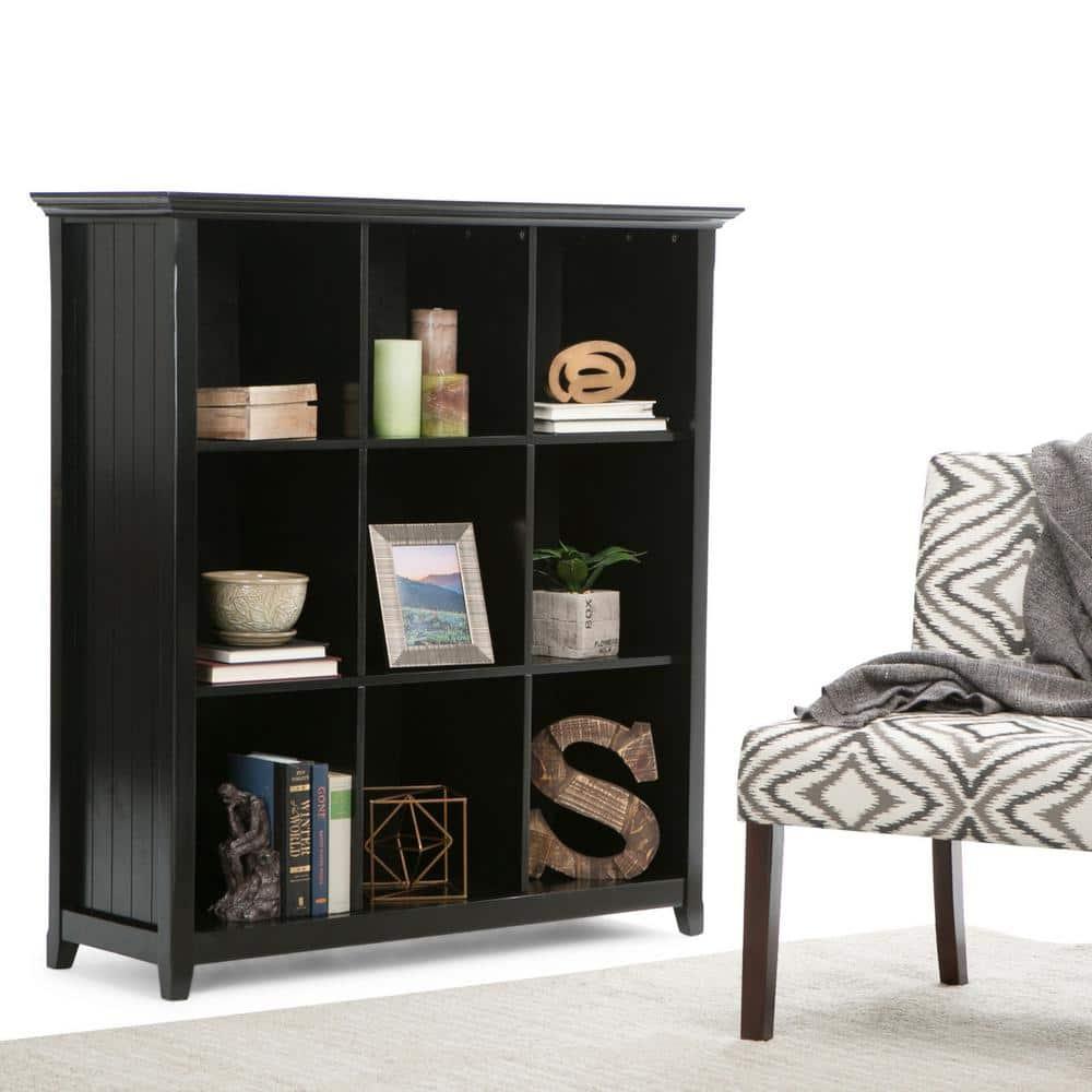Simpli Home Acadian Wood Transitional 9 Cube Bookcase and Unit in Black