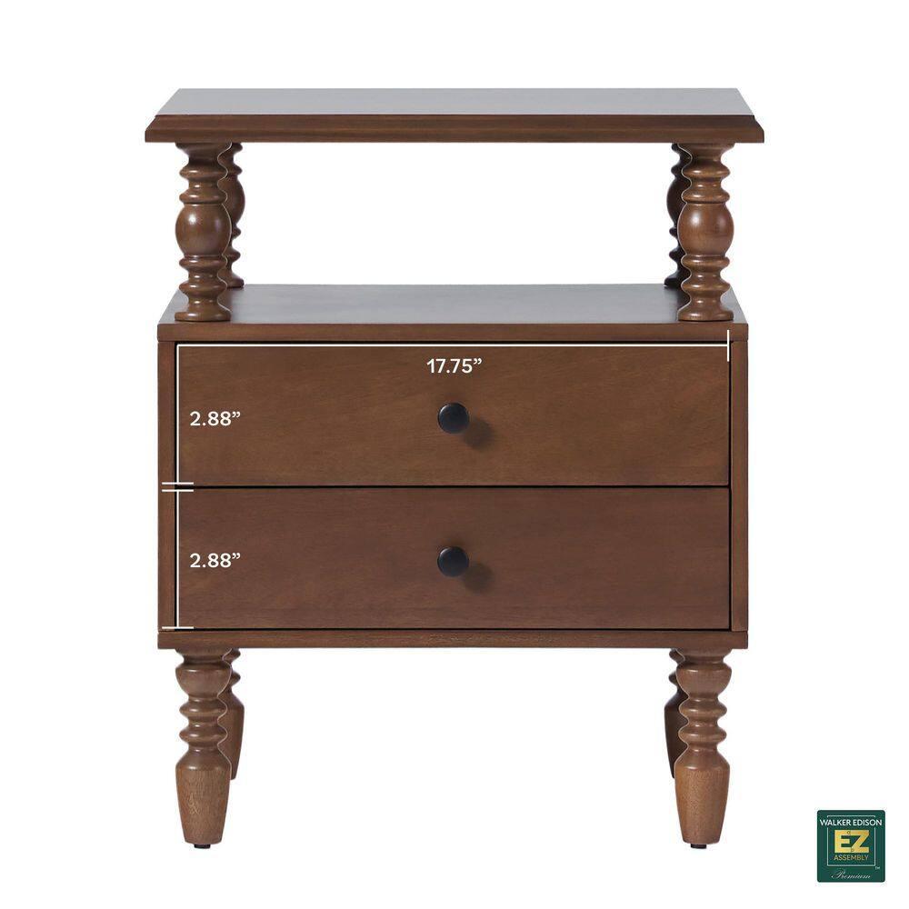 Vivienne Easy Assembly Solid Wood Spindle 2-Drawer Nightstand