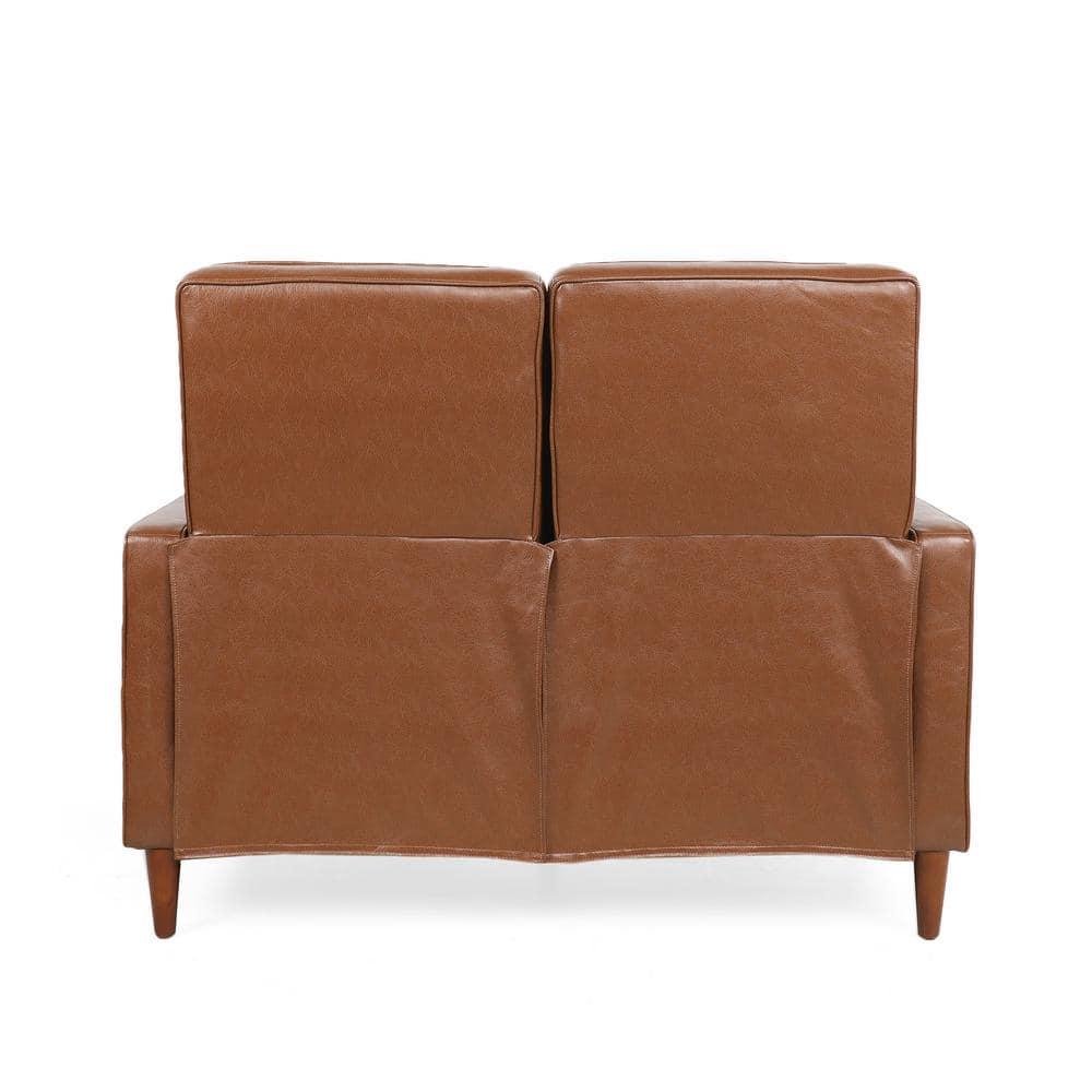 Noble House Craigue Faux Leather Tufted Loveseat Pushback Recliner, Cognac Brown