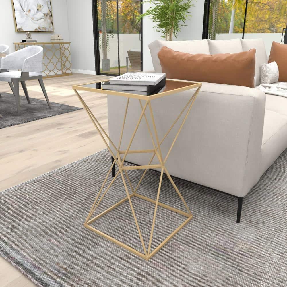 Glam Geometric Mirrored Accent Table Gold - Olivia & May: 27.625" H, No Assembly Required