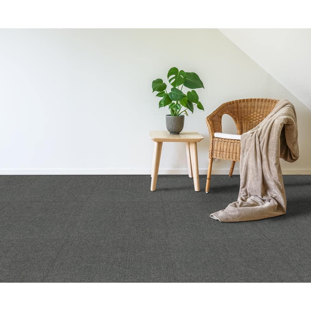 18" 16pk Rib Carpet Tiles Espresso - Foss Floors: Indoor/Outdoor, Pet-Friendly, Woven Polyester