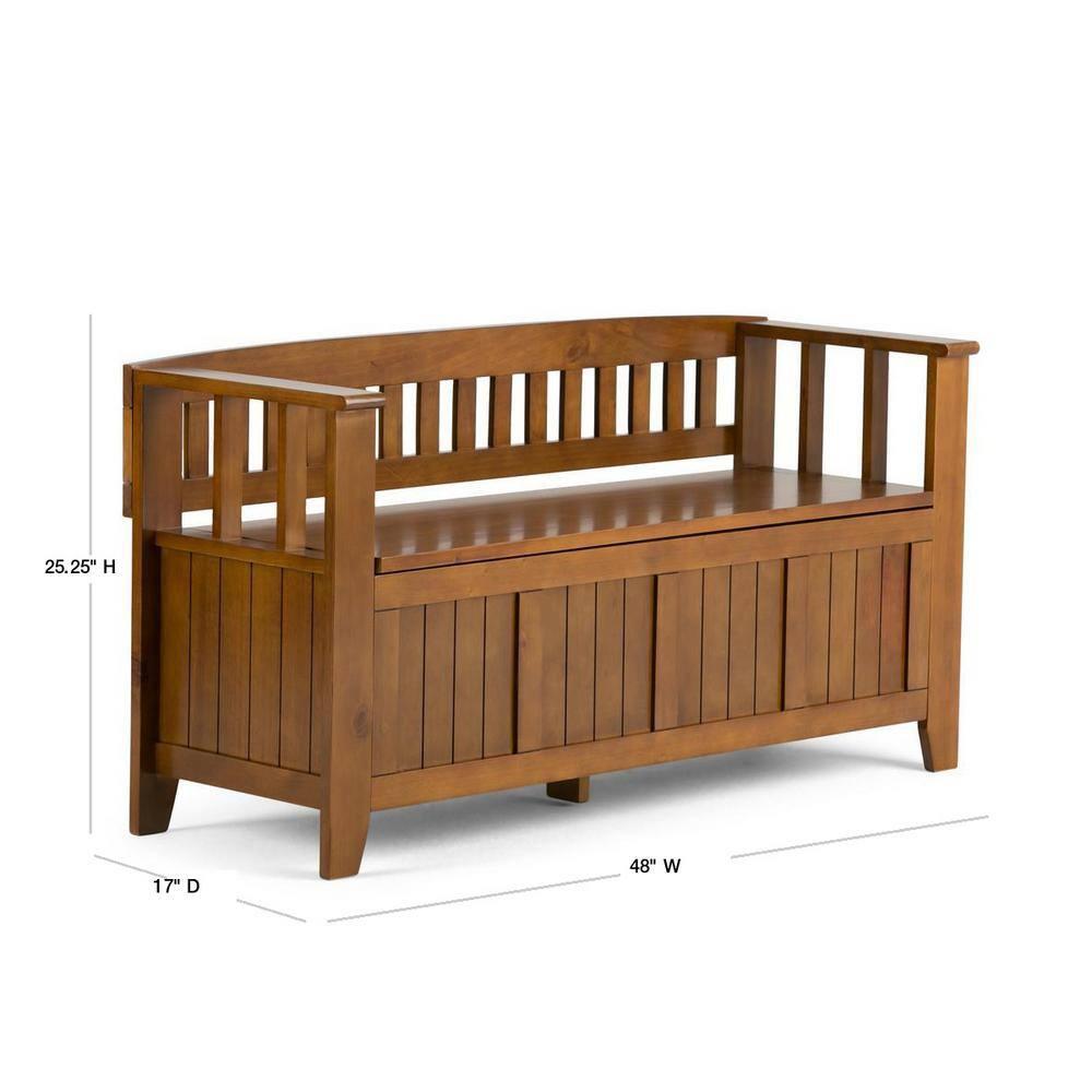 Simpli Home Acadian Solid Wood Entryway Storage Bench with Lift-Top Lid and Dual Compartments