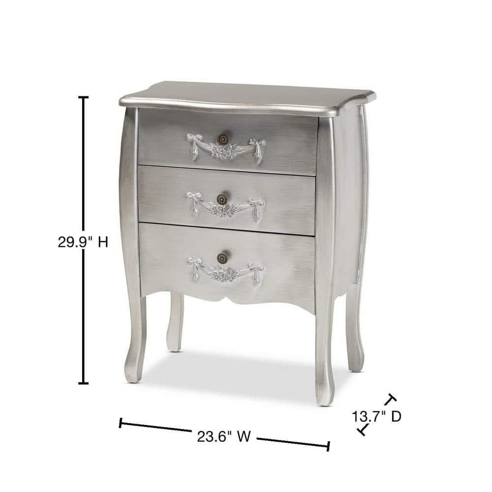 Eliya Brushed Wood 3 Drawer Storage Cabinet Silver - Baxton Studio