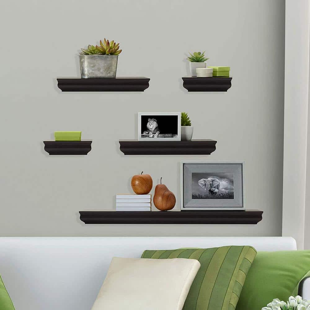 Melannco Set of 5 2-6 2-12 1-24-inch Wood Shelves in Espresso
