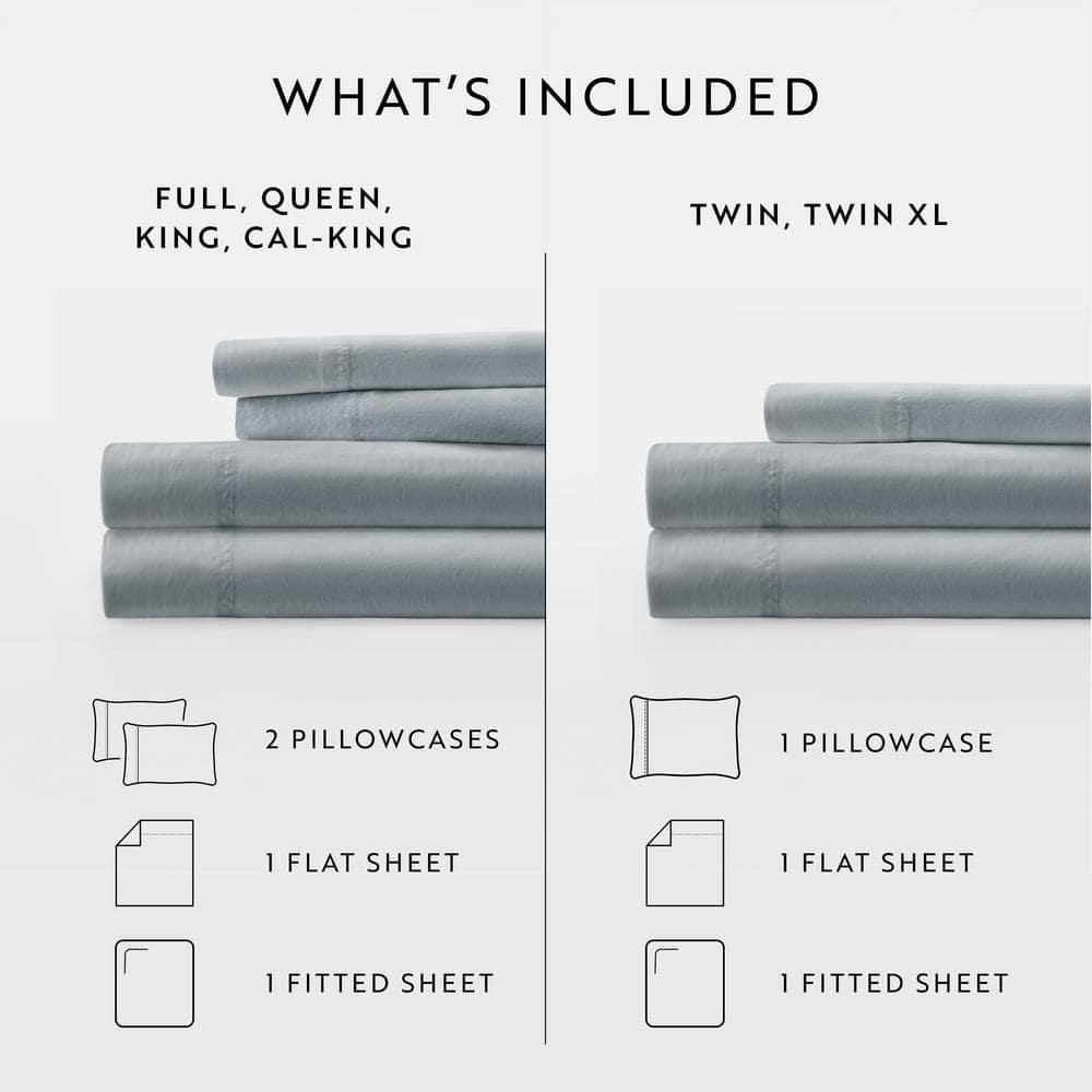 Queen Blue Solid Cotton Sheet Set with Pillow Covers