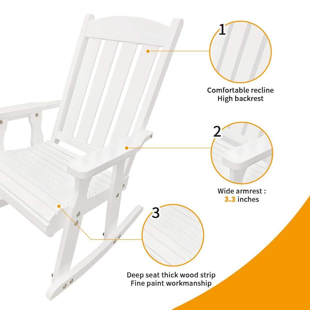 Innovaze Solid Wood Rocking Chair for Indoor or Outdoor Patio and Porch, White