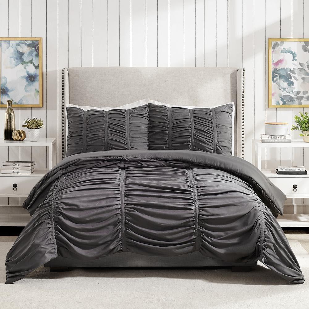 Modern Heirloom Emily Dark Gray 3-Piece Comforter Set, Full/Queen