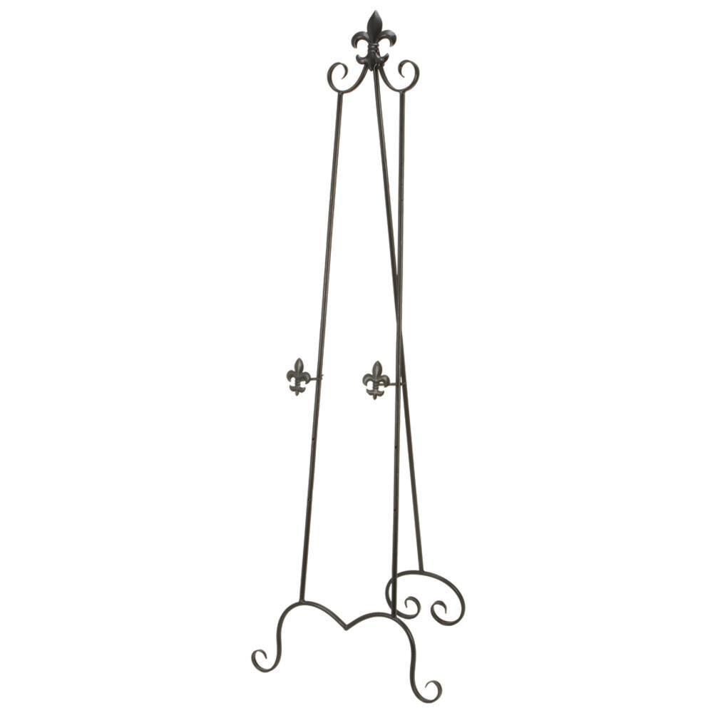 Black Iron Adjustable Floor Easel with Scroll Accents