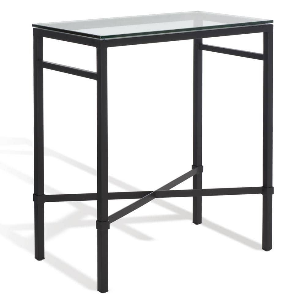 SAFAVIEH Couture Viggo Glam Glass Top Metal Side Table, Black