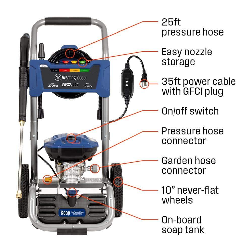 Westinghouse 2700 PSI Blue Electric Pressure Washer with Soap Tank