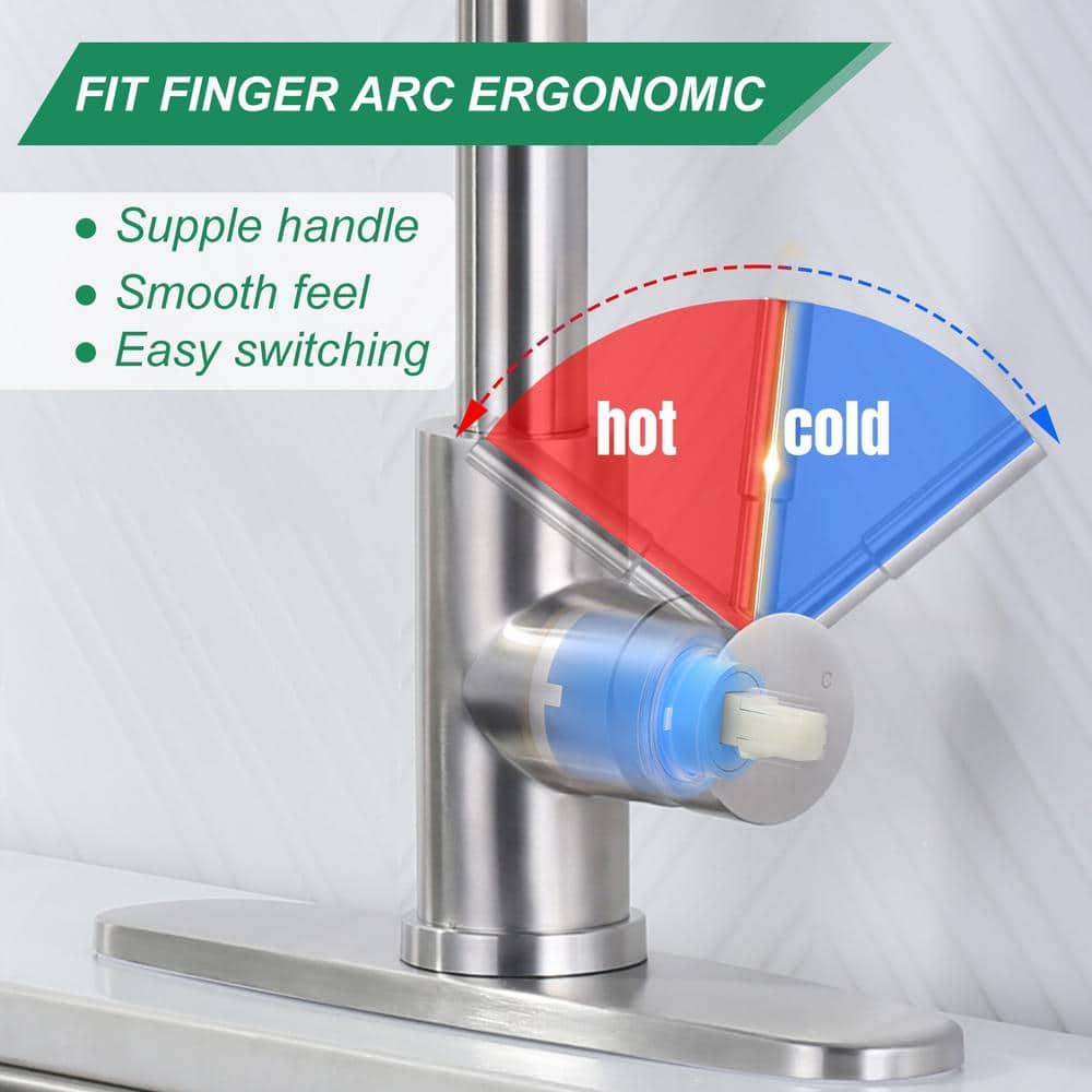 ARCORA Single Handle Stainless Steel Pull-Down Kitchen Faucet with Deckplate and Glass Rinser Combo