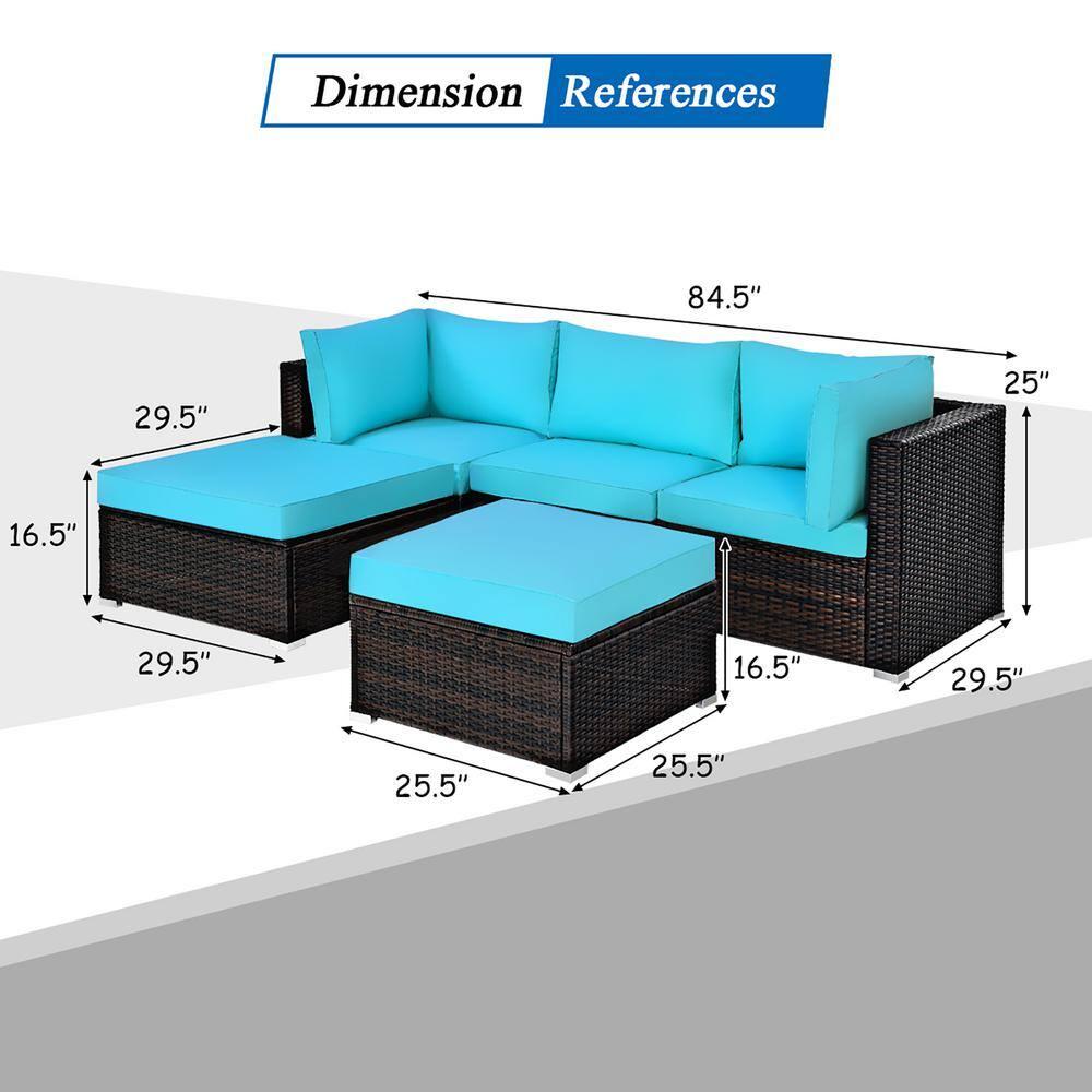 Tangkula 5PCS Cushioned Rattan Patio Conversation Set Outdoor Furniture Set w/ Ottoman