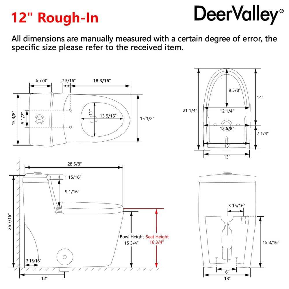 DeerValley Prism Dual-Flush Elongated One-Piece Toilet with Glazed Surface Lower Water Tank for Space Saving (Seat Included)