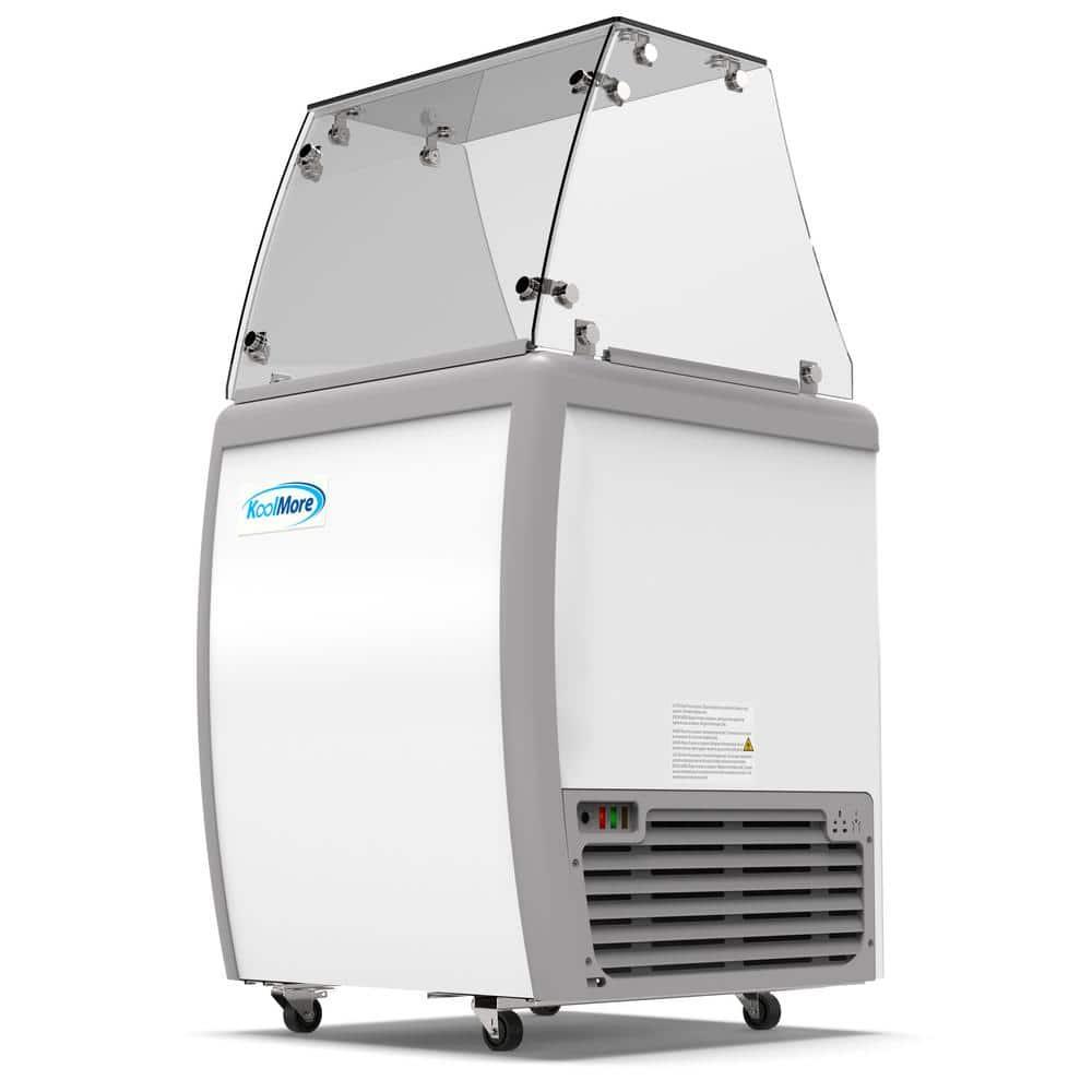 KoolMore 26 in. 4 Tub Ice Cream Dipping Cabinet Display Freezer with Sliding Glass Door and Sneeze Guard, 6 cu. ft. KM-ICD-26SD-FG.