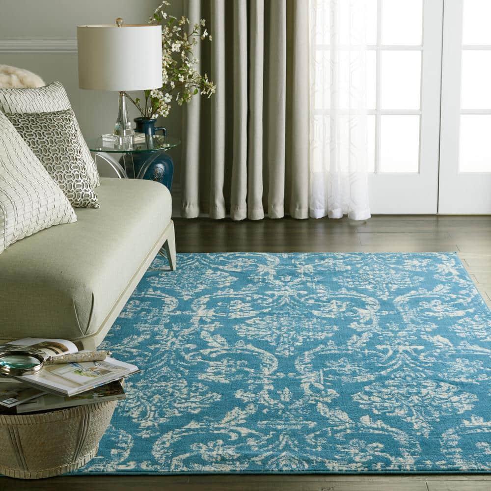 Nourison Jubilant 5'3" x 7'3" (5' x 7') Blue Area Rug Farmhouse Vintage Damask by Nourison