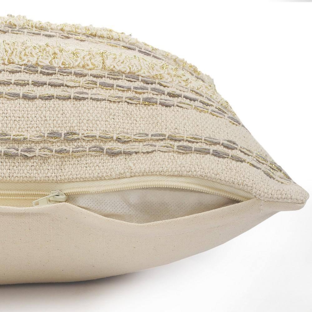 ZeaZu 14" X 36" Cream Gray And Gold 100% Cotton Striped Zippered Pillow