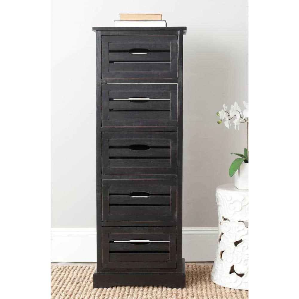 Samara 5 Drawer Cabinet - AMH5714 - Distressed Black - Safavieh Couture