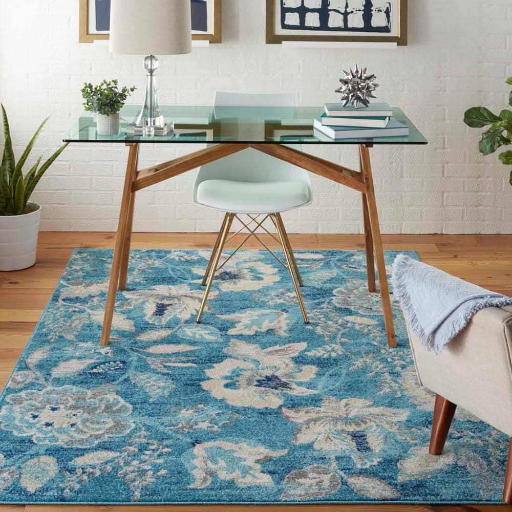 Nourison Tranquil 6' X 9' Turquoise Area Rug French Country Eclectic Floral by Nourison