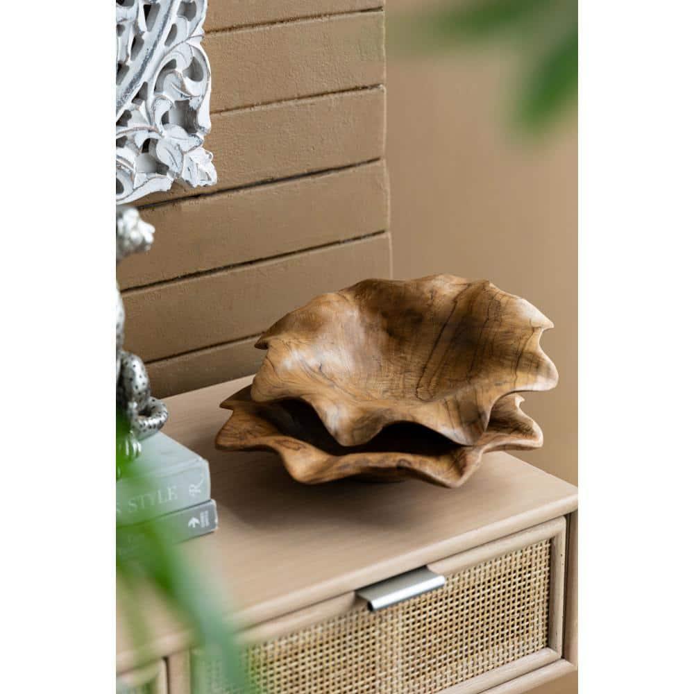 Natural Teak Decorative Bowls Set of 2, 11.8-inch