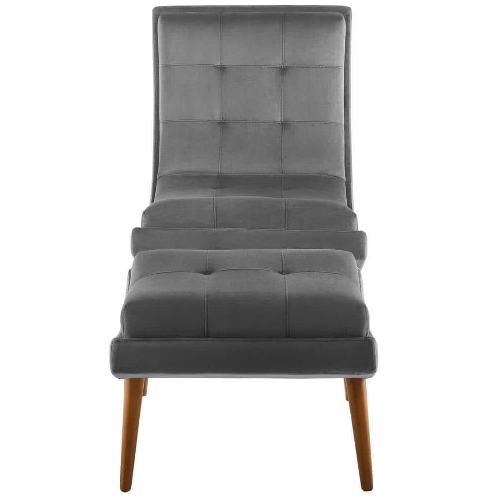 Modway Ramp Performance Velvet Lounge Chair and Ottoman Set in Gray