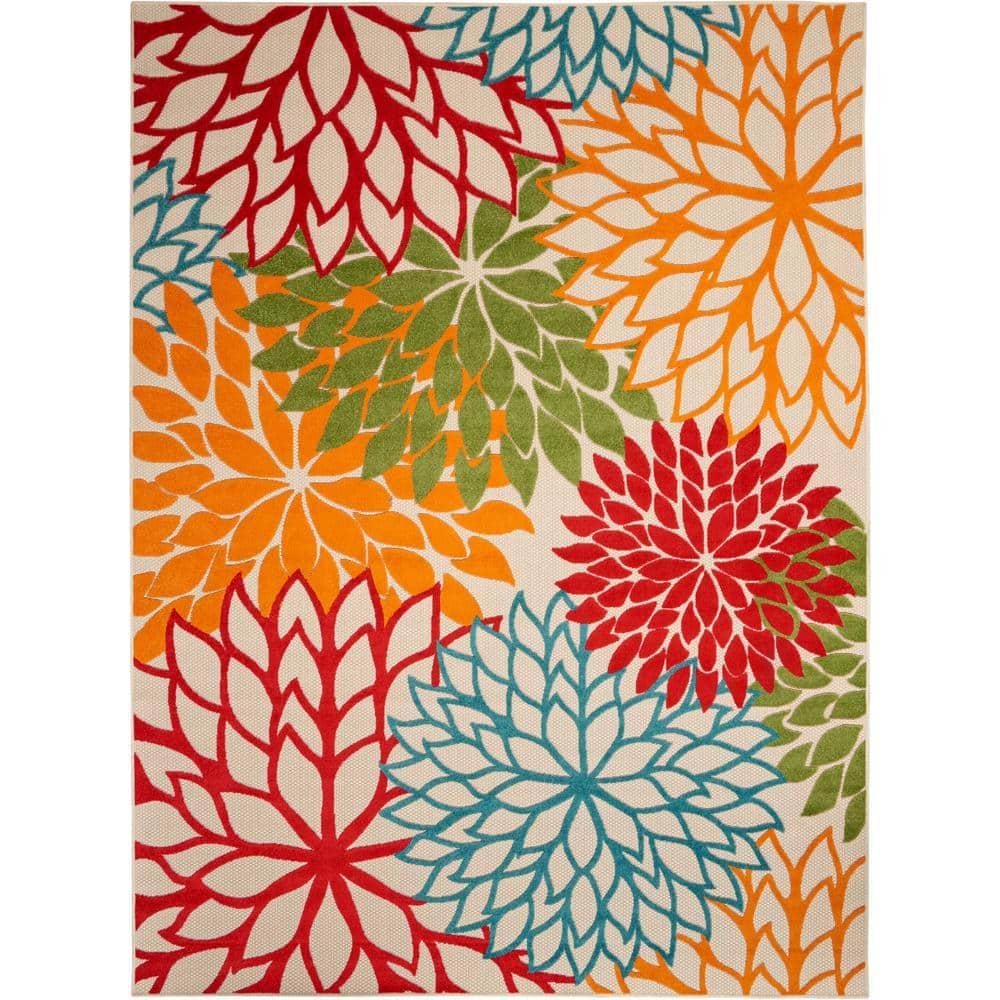Nourison Aloha Floral Bloom Flatweave High-Low Indoor Outdoor Area Rug Green 7' x 10'