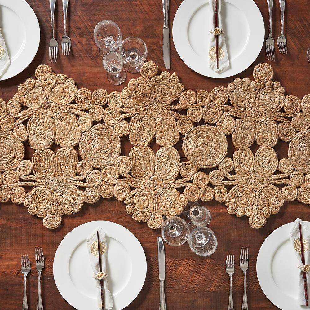 LR Home Hugo Solid Jute Table Runner, Natural 6’8” Length