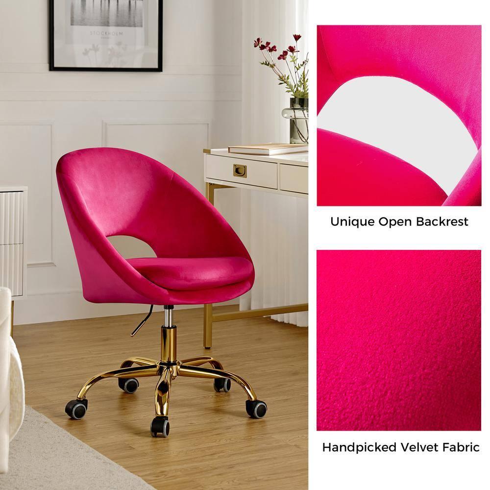 Velvet Swivel Rolling Home Office Chair Adjustable Desk Chair Fuchsia