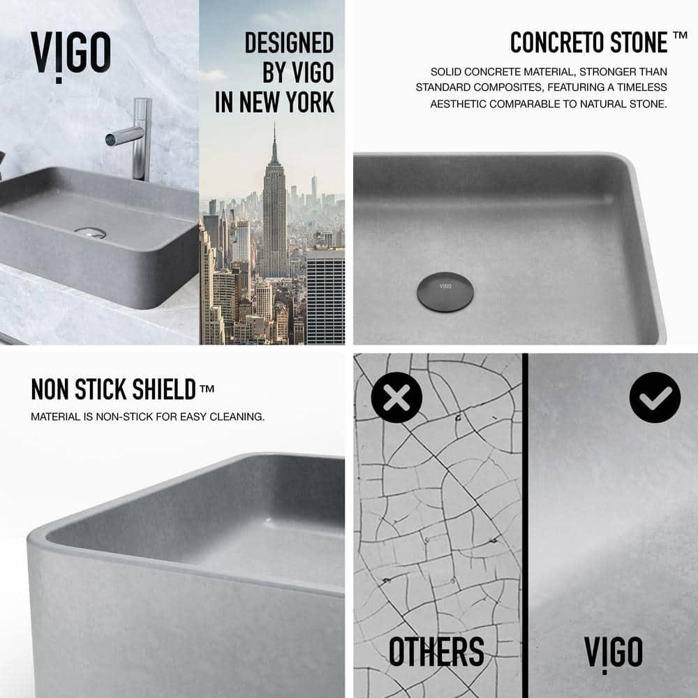 Tarragona Gothic 19" L x 14" W x 4" H Gray Concreto Stone Handmade Rectangular Vessel Bathroom Sink