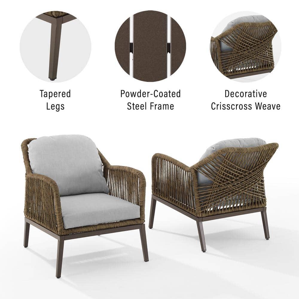 Haven 2pc Outdoor Wicker Armchair Set: Light Gray, Weather-Resistant Cushions - Crosley