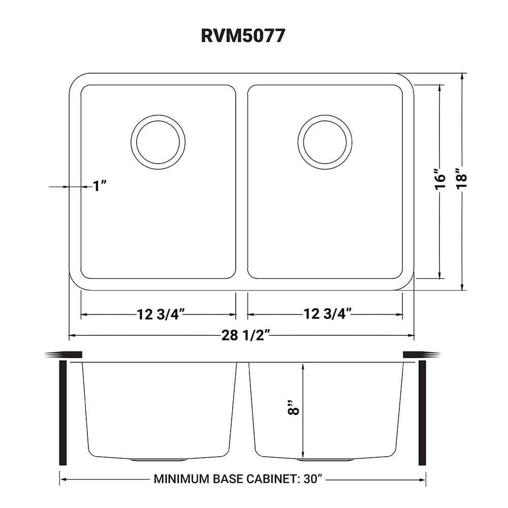 Ruvati RVM5077 Ruvati 28-inch Undermount Kitchen Sink 50/50 Double Bowl 16 Gauge Stainless Steel