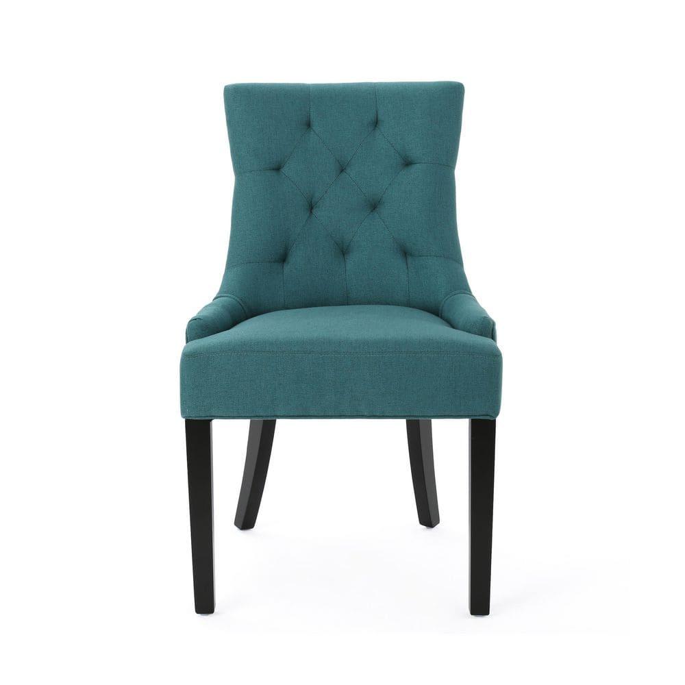 Noble House Tyler Indoor Fabric Dining Chairs, Set of 4, Dark Teal, Espresso