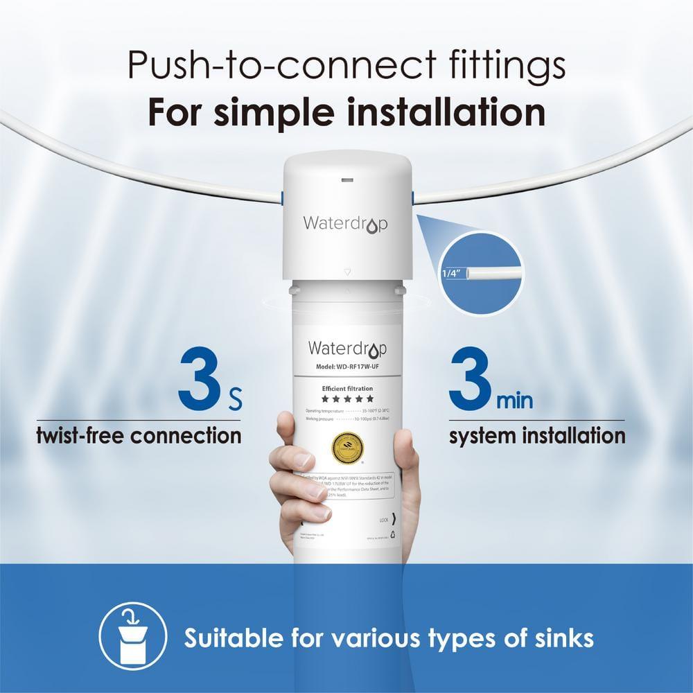 Waterdrop 17UBW-UF 0.01 μm Ultra Filtration Under Sink Water Filter System for Baçtёria Reduction, Reduces Lead, Chlorine, Bad Taste & Odor, 24K Gallons, with Dedicated Brushed Nickel Faucet, USA Tech