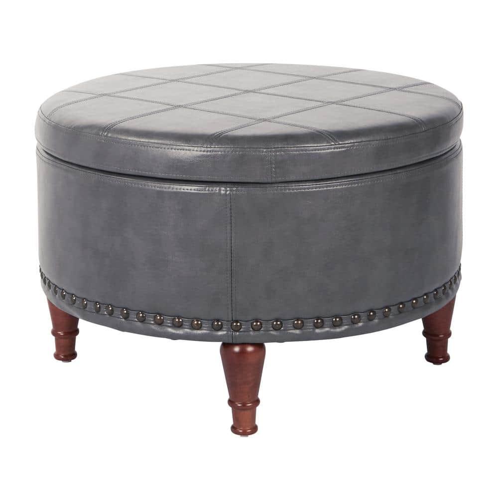 Alloway Storage Ottoman Pewter - OSP Home Furnishings: Faux Leather, Nailhead Trim, Wood Legs, Flip Tray Top