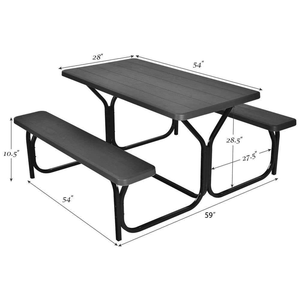 Costway Picnic Table Bench Set Outdoor Backyard Iron Patio Garden Party Dining All Weather Black
