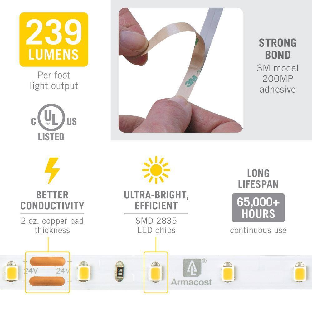 Armacost Lighting RibbonFlex Pro, 24V, 3000K, 60LEDs/M, IP20, 2.5M Under Cabinet Strip Light 145210