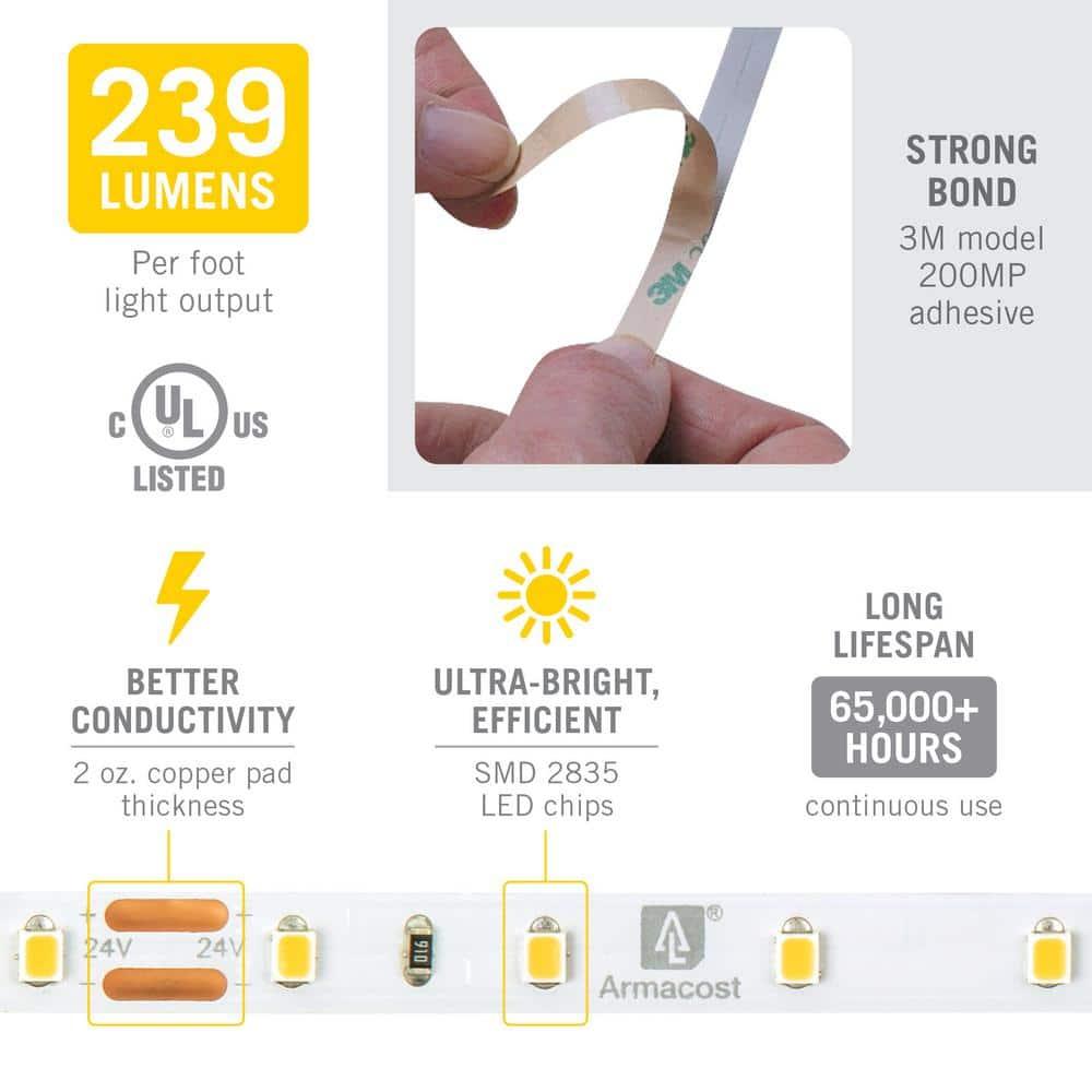 Armacost Lighting 155260 RibbonFlex Pro, 24V, 4000K, 60LEDs/M, IP20, 20M Undercabinet Strip Light