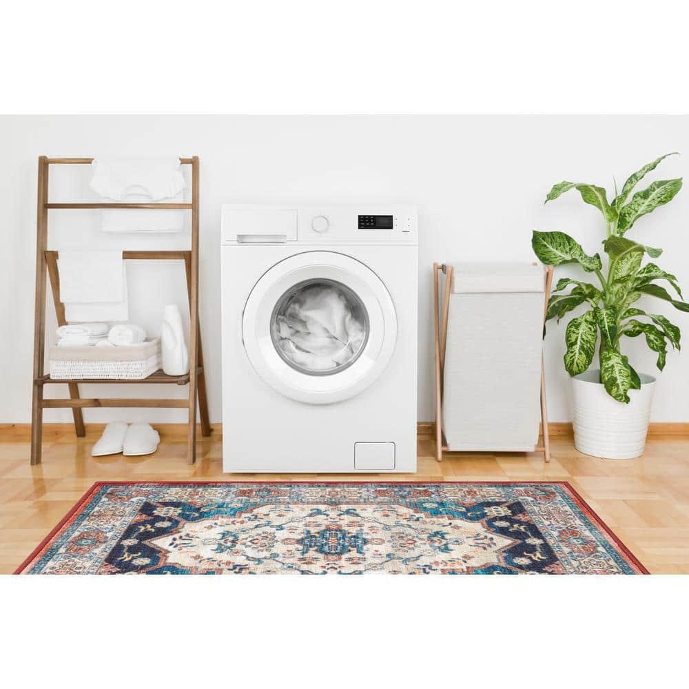 Ocean Medallion Navy 2 ft. x 3 ft. Machine Washable Traditional Indoor Area Rug