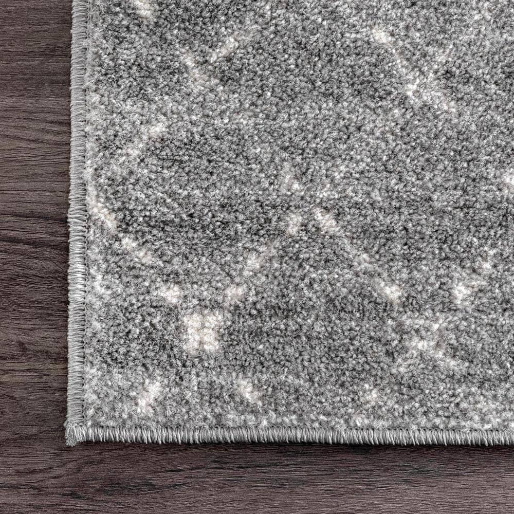 Dark Grey Geometric Synthetic Runner Rug, 34" x 7"