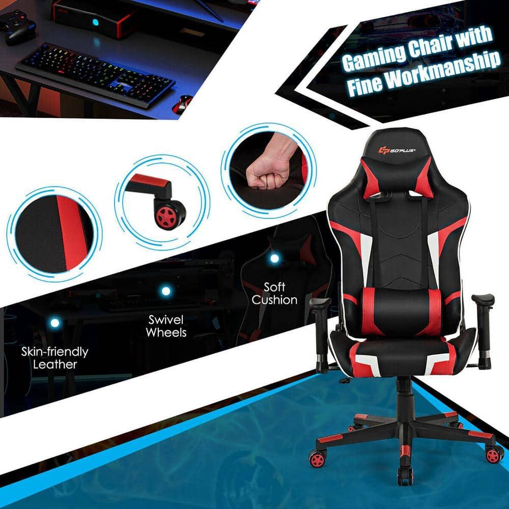 Goplus Gaming Computer Desk&Massage Gaming Chair Set w/Monitor Shelf Power Strip Red