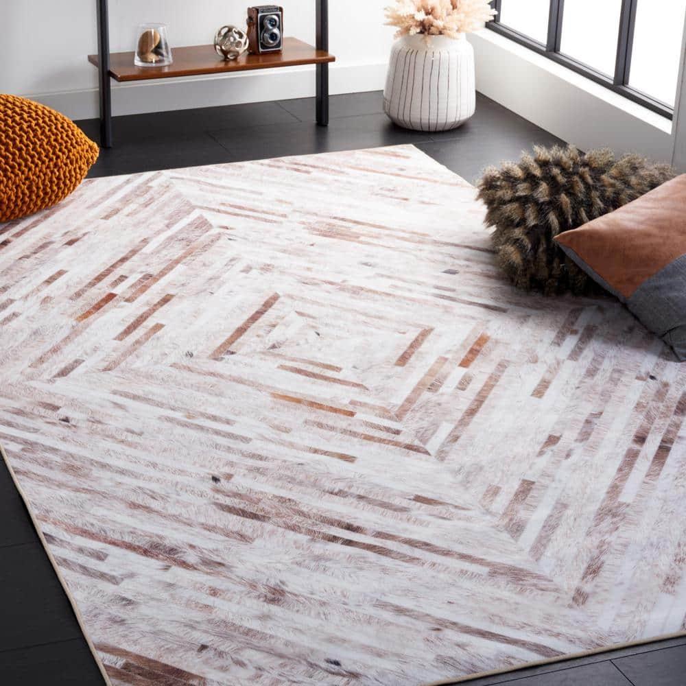 SAFAVIEH Faux Hide Curtis Diamond Area Rug, Beige/Brown, 9' x 12'