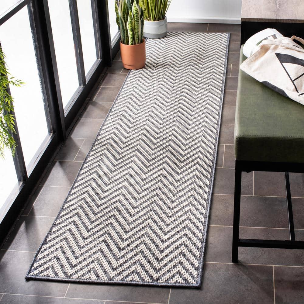 SAFAVIEH Bermuda Amina Geometric Chevron Indoor/Outdoor Runner Rug Light Blue/Cream, 2' x 8'